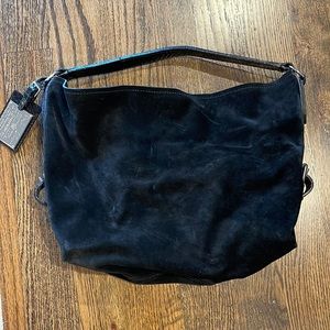 Black Suede Handbag with Snakeskin Accents